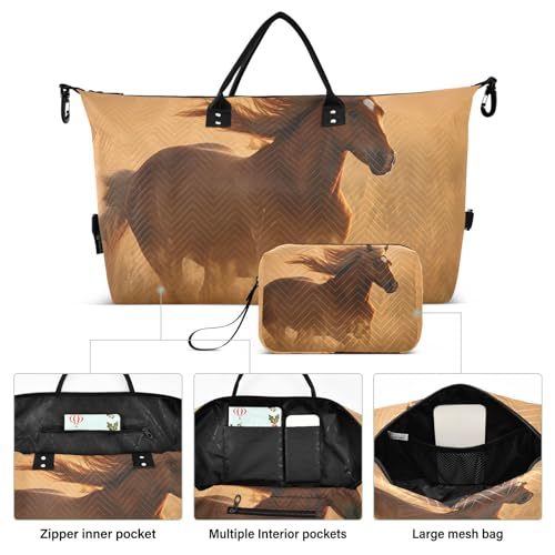 Large Travel Duffel Bag, Horse Running Sports Tote Gym Bag, Shoulder Weekender Overnight Bag for Women Men, Carry On Luggage with Toiletry Bag2