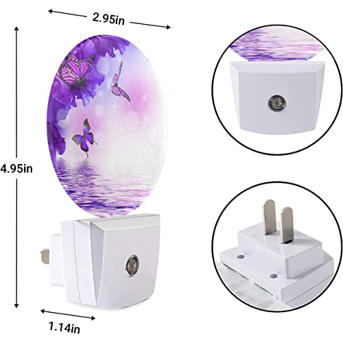 Image of EKOBLA Butterfly Floral Night Light, Bouquet of White and Purple Roses Night Lights Plug Into Wall with Dusk to Dawn Light Sensors, Warm Nightlights for for Girls Women