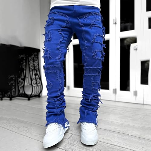 Men’s Distressed Skinny Fit Jeans with Ripped Detailing Fashionable Casual Stretch Denim Pants for Streetwear Style Blue2