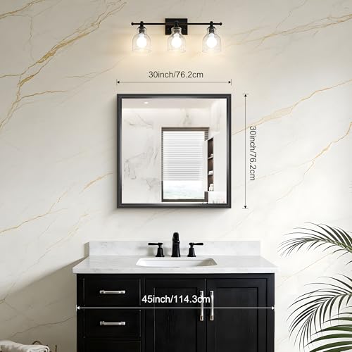 Image of Bathroom Mirror, 30 x 30 inch Brushed Black Square Mirrors for Wall, 0.6 inch Thickened Deep Frame Rectangle Mirrors for Over Sink, Shatterproof Tempered Glass, Antirust, Horizontally or Vertically