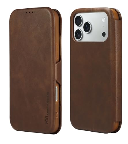 Image of BOUNCEBACK Vegan Leather Magnectic Closure Flip Flap Wallet Back Case Cover for iPhone 17 Pro Max - Brown