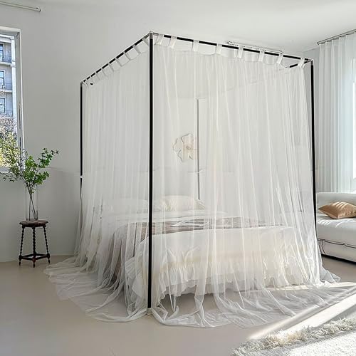 Mosquitera para cama con dosel, diseño de 4 esquinas con 3 aberturas, ideal para bodas, fiestas al aire libre y camping