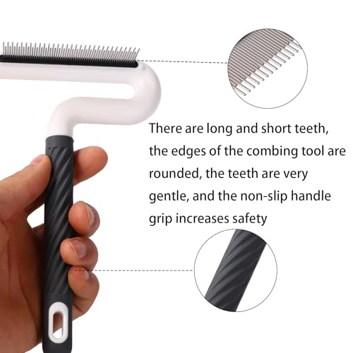Image of Pet Hair Remover Comb, Pet Shedding Brush with Long & Short Steel Teeth Dog and Cat Grooming Brush for Short or Long Hair Removal Dogs Cats Cleaning Loose & Knots Fur Grooming Supplies