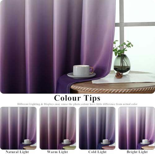 VEHEDE Purple and White Blackout Curtains for Bedroom, Thermal Insulated Full Room Darkening Ombre Curtain for Living Room with Pencil Pleat, 2 Panel 84 Inch Length Drapes, W52 x L84 Inch - Image 5