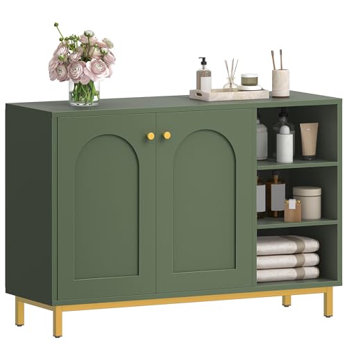 Hzuaneri Badezimmerschrank, Badschrank, Küchenschrank mit 2 Türen, Beistellschrank, Sideboard mit offenem Fach, Kommode, verstellbare Ablage, Badezimmer, 35 x 100 x 75 cm, Waldgrün SC10225G