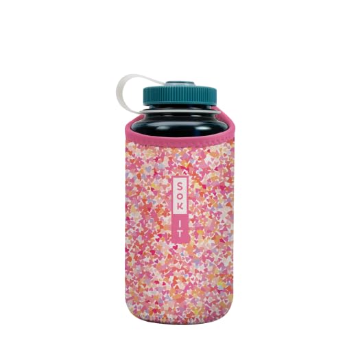 Sok It BotlSok Water Bottle Sleeve Insulated Neoprene Cover (Floral Hearts, Fits 32oz Nalgene)