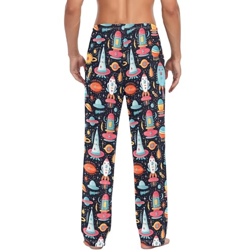 Space Rockets Men's Pajamas Pants Cotton Sleep Bottoms Pants Lounge Sleepwear - S3