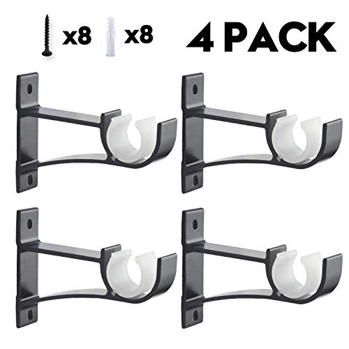 AddGrace 4 Pack Single Curtain Rod Brackets for Drapery Rod Aluminum Alloy Heavy