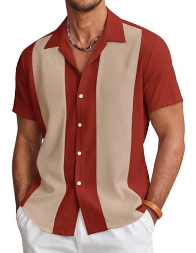 Image of COOFANDY Men's Vintage Bowling Shirt Short Sleeve Button Down Summer Cuba Beach Shirts