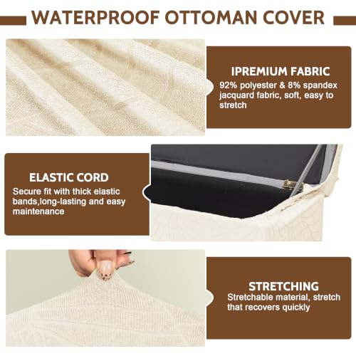 Image of FUANGUI Waterproof Ottoman Cover Slipcovers Rectangular Folding Stretch | Storage Bench Footrest Sofa Stool Covers Footstool Protector with Elastic Bottom, Removable Washable,Large