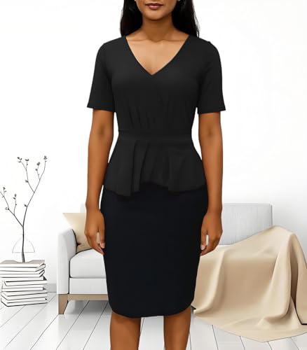 ZonJie Women's Wear to Work Dresses Elegant Short Sleeve Work Business Office Church Bodycon Pencil Dress2