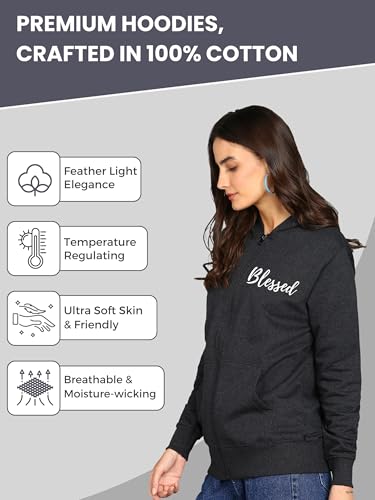 Image of Blessed Printed Women�s Full Sleeve Cotton Zipper Hoodie with Pockets | Regular Fit Hooded Sweatshirt Pullover for Winter, Casual, Outdoor, Travel & Everyday Wear