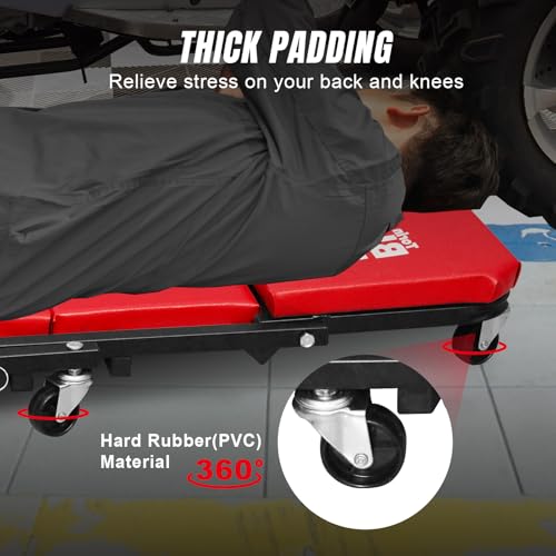 Image of Big RED ATR6036ZER 36 inch Foldable Z-Creeper Seat: 2-in-1 Garage Shop Creeper for Auto Repair with 6 Wheels, 300 Lbs. Capacity - Red