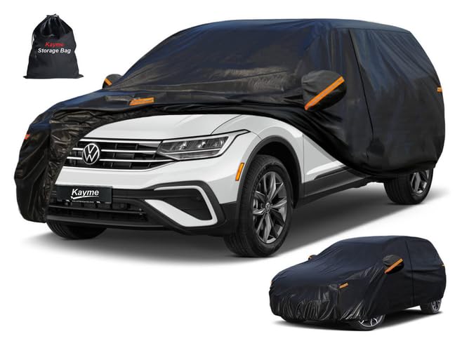 Image of Kayme 7 Layers SUV Car Cover Custom Fit for Volkswagen VW Tiguan Allspace LWB (2018-2025) Waterproof All Weather for Automobiles, Outdoor Full Cover Rain Sun UV Protection.Black