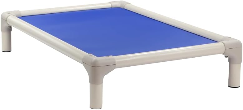 Kuranda Chewproof Elevated Pet Bed - Almond PVC - 30" x 20" - Heavy Duty Vinyl - Royal Blue
