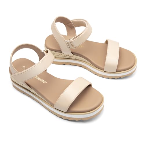Image of Athlefit Girls Platform Wedge Sandals Open Toe Espadrille Sandals Ankle Strap Summer Dress Shoes for Toddler Little Big Kid