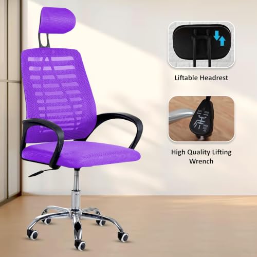 Image of Casa Copenhagen,Mesh Office Desk Chair,Rocking Chairs Ergonomic Computer Chair Adjustable High with Headrest and Comfortable Armrest Swivel Chair - Purple & Black Handle