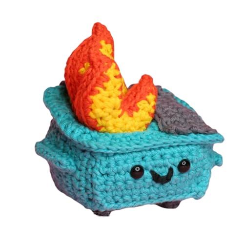IFSLQNX Crochet Dumpster Fire - Emotional Support Dumpster, Handmade Positive Crochet Fire, Christmas Knitting Toy, Emotion Dolls Heartfelt Thank You Gift (Blue)