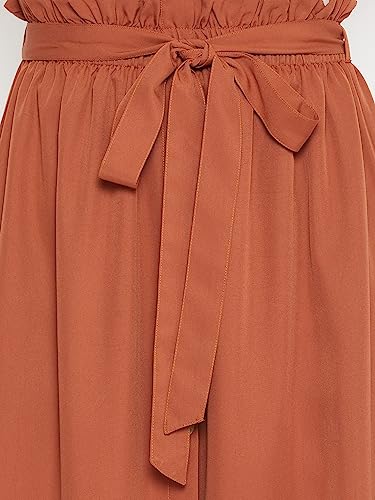 Image of Women Off-White & Brown Solid Top with Skirt