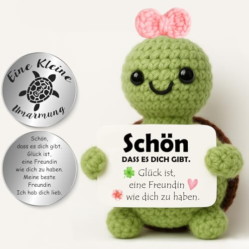 Tixlux Pocket Hug Positive Schildkröte Glücksbringer, Handgemachte Strick-Schildkröten Dekofigur mit Kleiner Umarmung, Freundschaftsgeschenk für Freundin, Beste Freundin, Einschulung Geschenk
