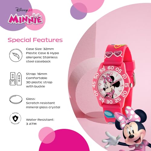 Disney Minnie Mouse Watch for Girls – Perfect Minnie Watch for Toddlers & Young Girls Learning to Tell Time – Cute Watches Kids 3-5 with White Bezel, Easy-Read Dial & Adjustable Nylon Strap4