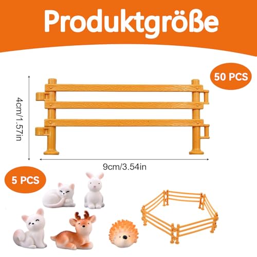 50 Stück Miniatur Zaun Für Kreative Farm Szenen, Schleich Zaun Mit Fünf Tiere., Schleich Zäune Spielzeug Für Kind Ab 3 Jahren, Eltern-Kind Aktivitäten, DIY Mini Zaun Playmobil Zaun Set, 9 X 4 X 0.8 Cm