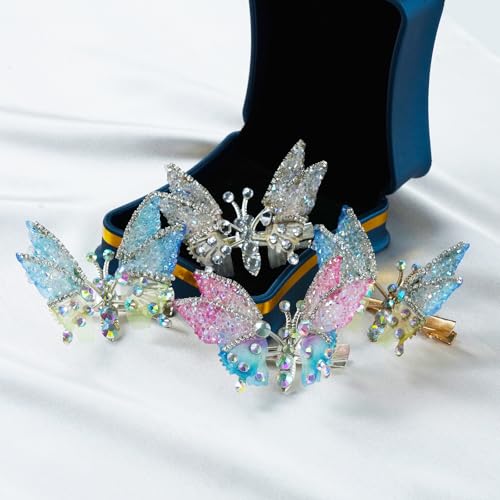 4 Piezas Pinzas de Pelo Mariposa Voladora para Niñas, 3D Alas Móviles con Brillantina y Strass, Accesorios para el Cabello miniatura 5