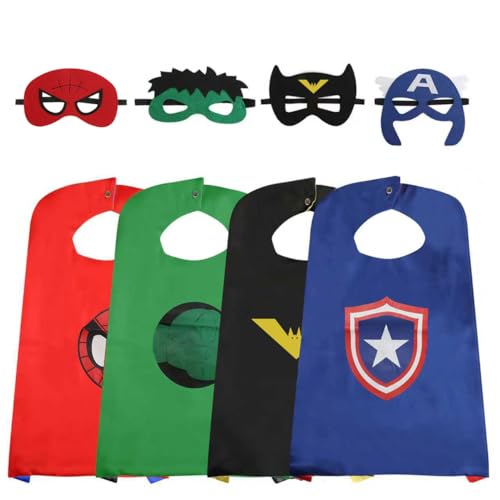AnRuk Superhero Capes for Kids Hero Caps and Masks for 4-12 Year Old Boys and Girls Cartoon Dress Up for Holiday Halloween Costumes Party Supplies Christmas and Brithday Gifts