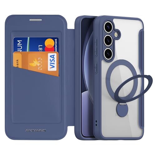 DUX DUCIS Coque Magnétique pour Samsung Galaxy S25 5G, Compatible avec MagSafe, [360° Support Rotatif ] Translucide Housse de Protection en Cuir PU Premium...