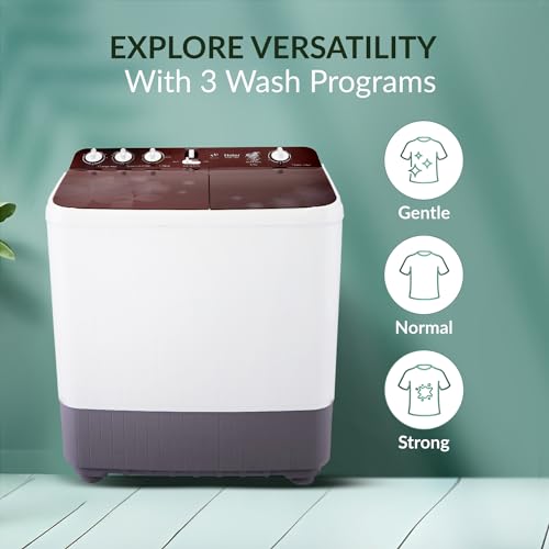 Image of Haier 8 Kg 5 Star Toughened Gas Softfall Technology Semi Automatic Top Loading Washing Machine (HTW80-1169FL, Anti Bacterial Vortex Pulsator, Magic Filter, Rat Mesh, Maroon, White)