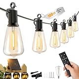 100FT Solar String Lights Outdoor Waterproof with Remote, 31+1 LED Shatterproof Bulbs, Dimmable & Timable, 3 Light Modes - Commercial Grade Patio Lights for Garden Backyard Party Decor