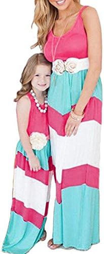 Women's Summer Sleeveless Striped Casual Print Mommy Daughter Outfits Maxi Long Dress