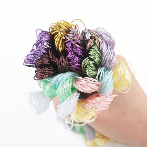 Image of 24 Skeins Set (12 Colors*2 Skeins) Metallic Embroidery Floss Glittery Metal Effect Shinny Cross Stitch Thread for Hand Embroidery, Sewing and DIY Handmade Artwork (12 Colors*2 Skeins-Set 2)