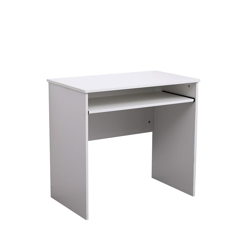 Wooden White Computer Desk Home Office Desk with Sliding Keyboard Tray Minimalist Desk Laptop Table PC Desk Workstation Small Space Study Desk Standing Desk