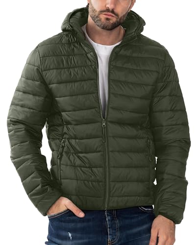 Image of Polu Men's Puffer Jacket with Hood Lightweight Windproof Water-Resistant Winter Down Jacket For Outdoor Hiking Camping