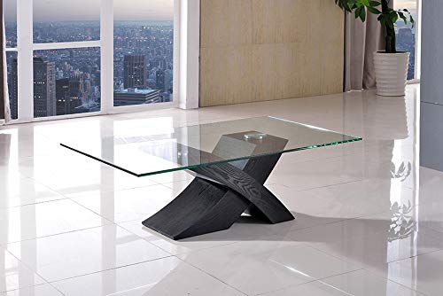 Milano Stylish Glass and Wood Cross Base Black Coffee Table 135 x 80 cm | by Oak Furniture King