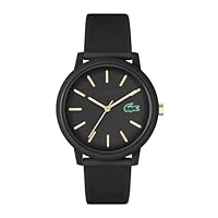 Lacoste Men's Lacoste 12.12 Silicone Quartz Watch, 2011233, Black/Gold, 42 mm