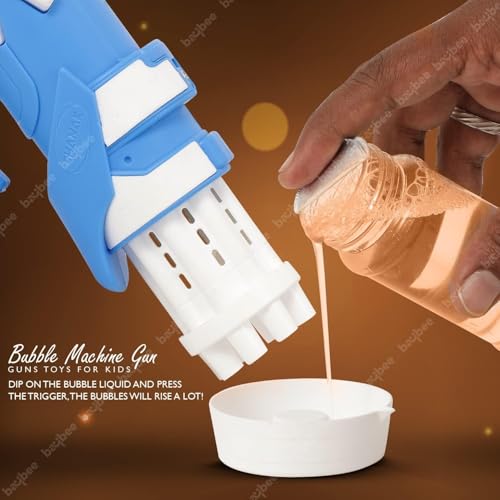 Image of Baybee Electric Bubble Machine Gun Toys for Kids, 8 Holes, Solution Liquid, Dipping Tray, Indoor Outdoor Gun Toys for Kids, Bubble Gun for Boys Girls 2+ Years (Bubble Gun)