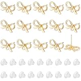 SUNNYCLUE 1 Box 70Pcs Bowknot Post Earring Findings Earring Stud with Hole Earring Posts Gold Earring Stud with Hole Stud Earrings for Jewelry Making Accessories DIY Dangle Earrings Supplies Women