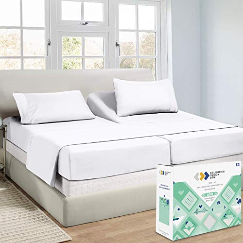 California Design Den - Luxury Split King Sheets for Adjustable Bed, Soft & Crisp 600 Sateen, 100% Cotton Sheets 5Pc Set with 2 Twin-XL Fitted Sheets, Beats Egyptian Quality Claims (Pure White)