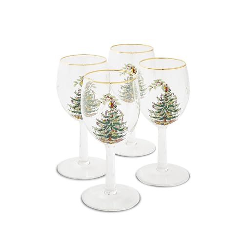 Spode Christmas Tree 13oz Wine Glasses, Set of 4 - Festive Holiday Drinkware with...