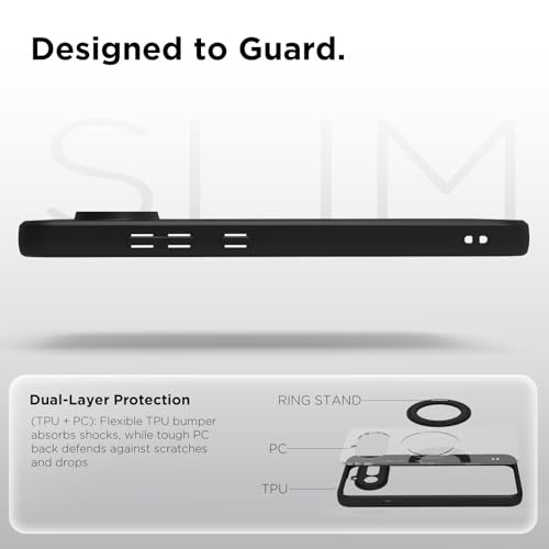Image of RIGGEAR Shockproof Sleek Hybrid Armor 360 Rotating Magnetic Ring Stand Back Cover Case Compatible with MagSafe Accessories for Nothing Phone 4a 5G(Clear PC + Black TPU Bumper)