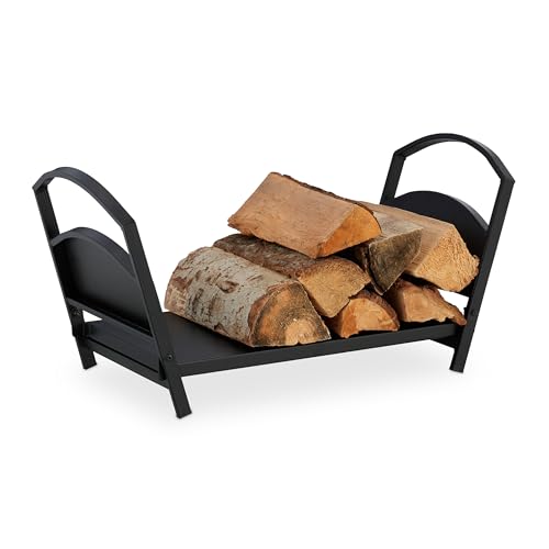 Relaxdays Cesto Leñero, de Metal, Soporte para Leña Plegable, 33x66x30,5 cm, Estante para Troncos, para Interior, Negro, Acero