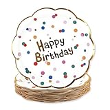 50PCS Happy Birthday Paper Plates - White and Gold Scalloped Plates 7Inch Dessert Plate for Cake Salad Pizza,Disposable Decoration Supplies for Birthday Party