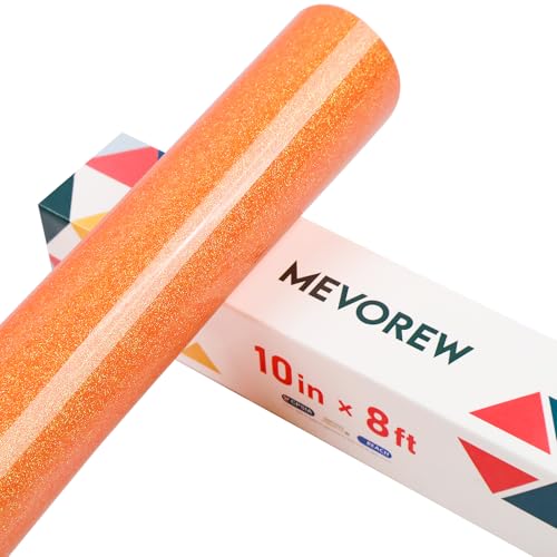 MEVOREW Orange Glitter HTV Heat Transfer Vinyl for T Shirts 10 x 8ft Neon Orange HTV Glitter Iron on Vinyl for Cricut or Cameo Easy to Cut & Weed Glitter Vinyl for DIY Crafts