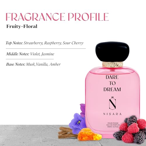 Image of NISARA Dare To Dream Perfume For Women 100 Ml, Girl Long Lasting Eau De Parfum, Edp Scent Spray, Fruity Floral Fragrance, With Jasmine, Musk, Vanilla & Amber Notes, Edp Scent For Women