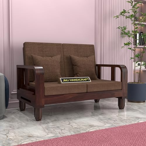 Image of Solid Sheesham Wood 2-Seater Sofa Set - Wooden Sofa Set with Side Newspaper Holder | Elegant Design for Living Room (Design 12)