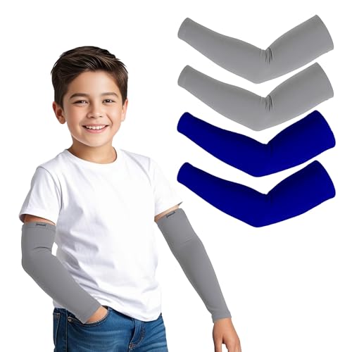 Image of Kids Arm Sleeves - Protective Arm Covers for Boys & Girls, Ages 5-13, UV Sun Protection, Perfect for Sports, Cycling, Running, and Outdoor Activities