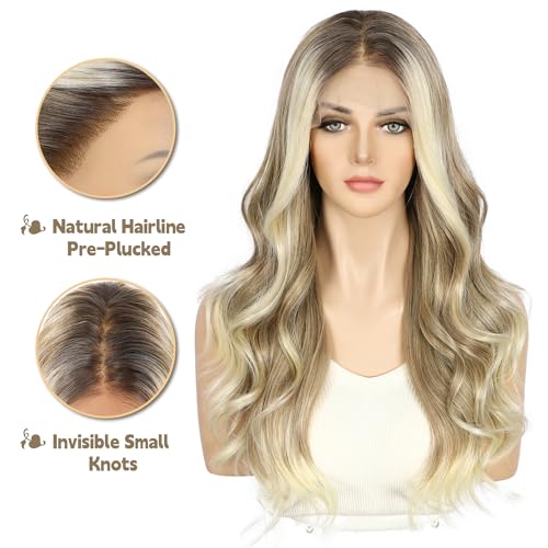 Sapphirewigs Blonde Lace Front Wig 13x4 Synthetic Wigs Body Wave Ombre Blonde Lace Front Hair Pre-plucked Daily Wear Party Date Christmas 22 inch - Image 2