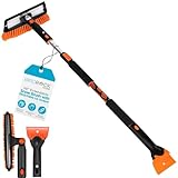 Snow MOOver 58' Extendable Snow Brush with Detachable Ice Scraper | 11' Wide Squeegee & Bristle Head | Lightweight Aluminum Body with Ergonomic Grip | No Scratch Winter Cleaning Tool for Cars & SUVs